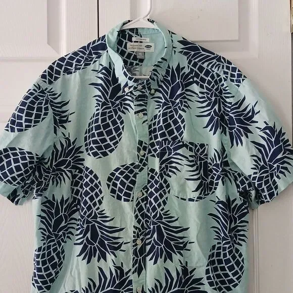 Old Navy Classic slim fit pineapple print button down causal shirt Sz XXL - Picture 3 of 7